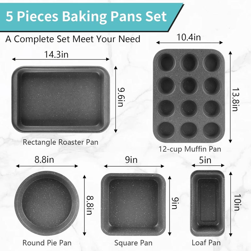 Barlket Baking Pans Set, 5 Piece Grey Marble Nonstick Bakeware with 100 Cupcake Liners – Stackable Carbon Steel Set for Small Kitchens, Apartments, Home Baking and Gifts - Image 2